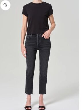 AGOLDE Riley High Rise Straight Crop Jeans 24 Panoramic Black